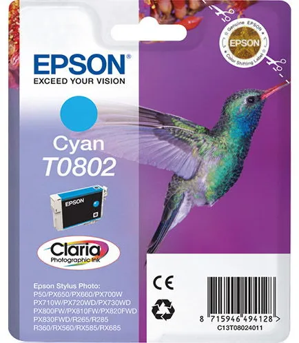 Epson T0802 C13T08024011 Cartuș de cerneală cyan, 350 pagini