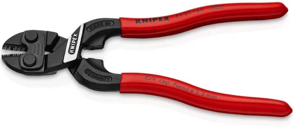 Knipex KNIPEX CoBolt® S Foarfecă compactă pentru șuruburi, cu crestătură în lamă, neagră fosfatată, acoperită cu plastic 160 mm